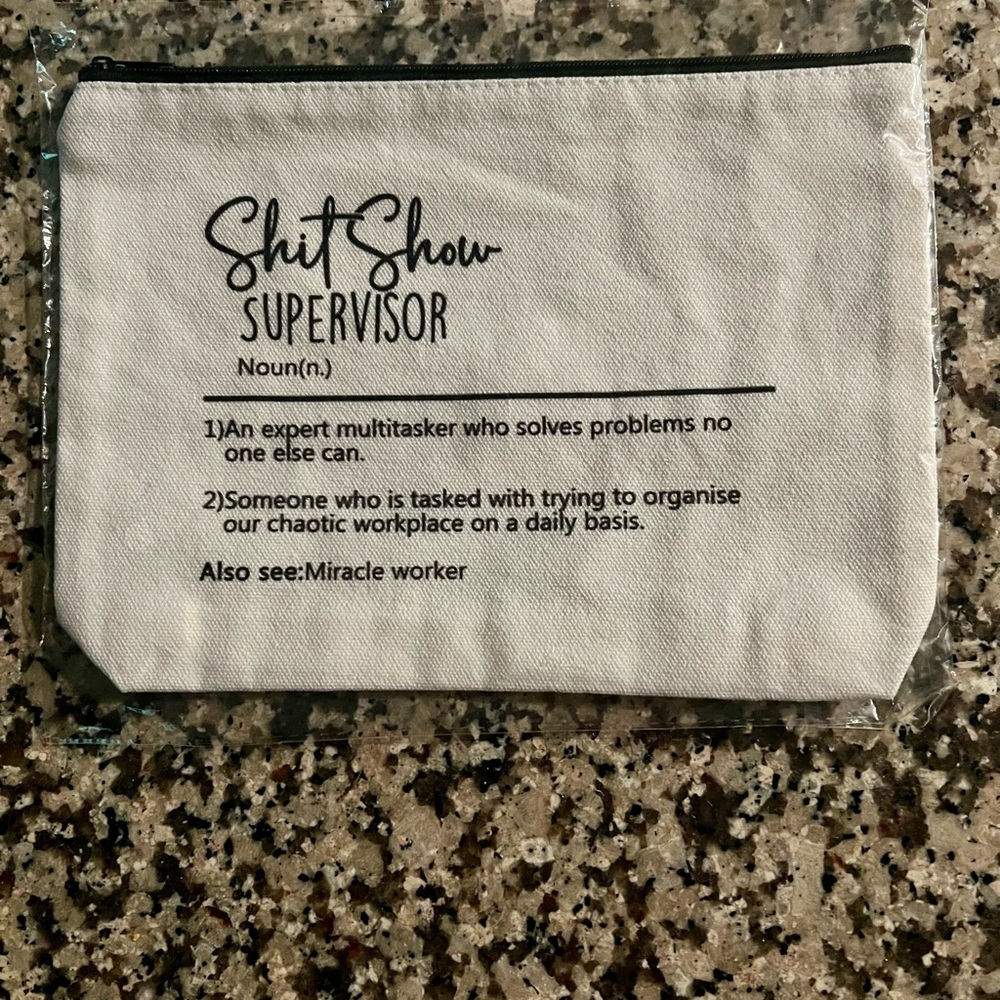 White and Black Pouch with Humorous Text